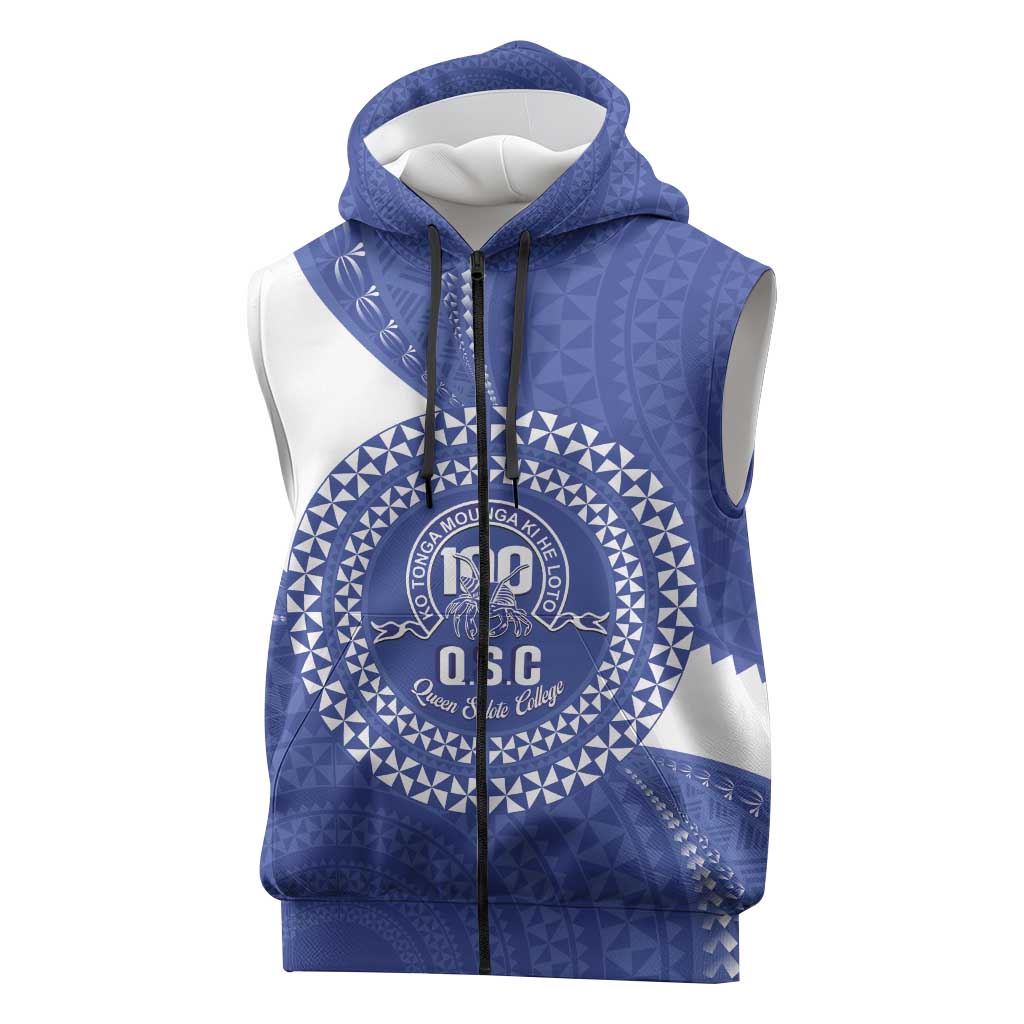 Queen Salote College 100th Anniversary Personalized Sleeveless Zip Hoodie Est 1926 Kolisi Fefine Tongan Ngatu Pattern