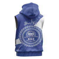 Queen Salote College 100th Anniversary Personalized Sleeveless Zip Hoodie Est 1926 Kolisi Fefine Tongan Ngatu Pattern