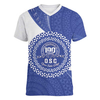 Queen Salote College 100th Anniversary Personalized Women V-Neck T-Shirt Est 1926 Kolisi Fefine Tongan Ngatu Pattern