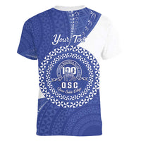 Queen Salote College 100th Anniversary Personalized Women V-Neck T-Shirt Est 1926 Kolisi Fefine Tongan Ngatu Pattern