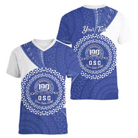 Queen Salote College 100th Anniversary Personalized Women V-Neck T-Shirt Est 1926 Kolisi Fefine Tongan Ngatu Pattern