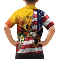 Personalised United States And Papua New Guinea Family Matching Off The Shoulder Long Sleeve Dress and Hawaiian Shirt USA Eagle With PNG Bird Of Paradise LT14 - Polynesian Pride