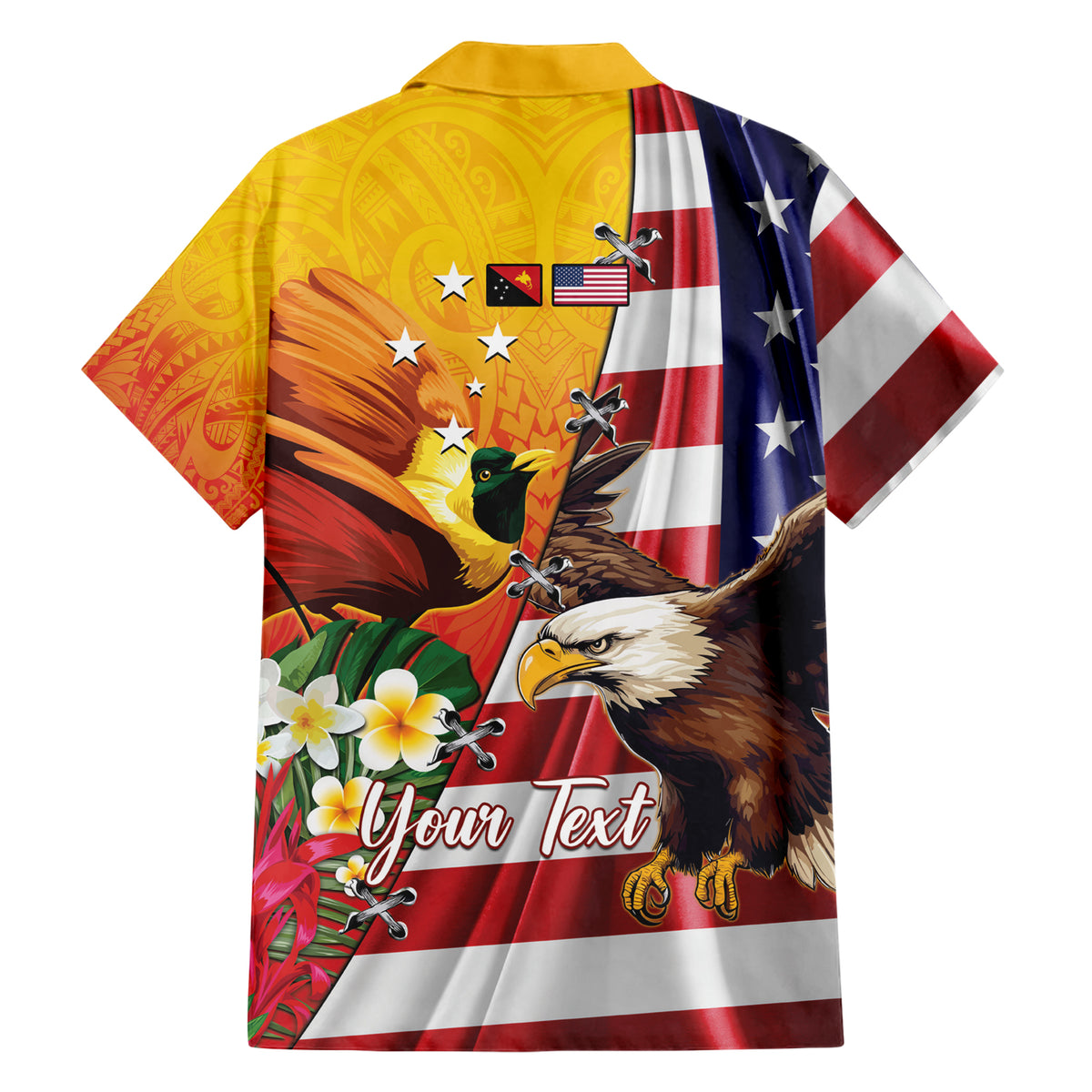 Personalised United States And Papua New Guinea Family Matching Short Sleeve Bodycon Dress and Hawaiian Shirt USA Eagle With PNG Bird Of Paradise