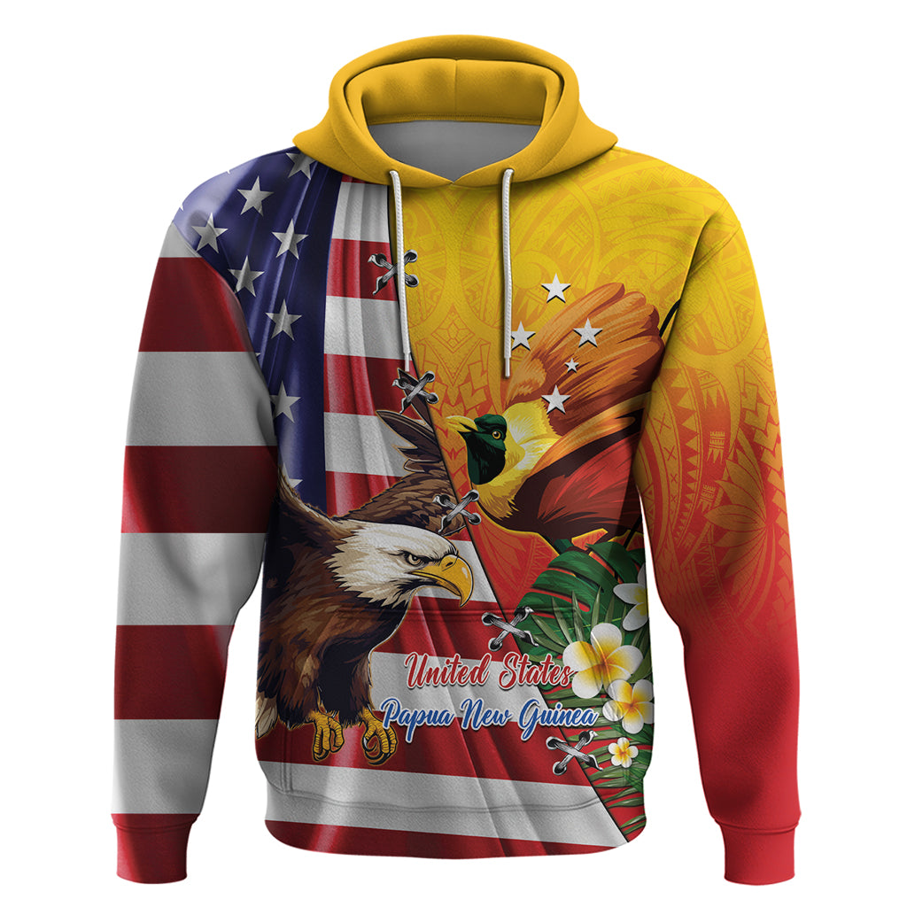Personalised United States And Papua New Guinea Hoodie USA Eagle With PNG Bird Of Paradise