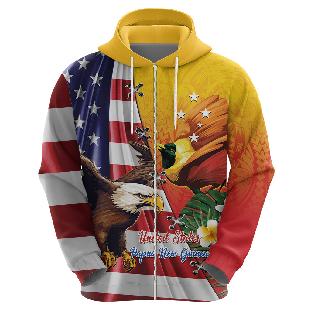 Personalised United States And Papua New Guinea Hoodie USA Eagle With PNG Bird Of Paradise LT14 - Polynesian Pride