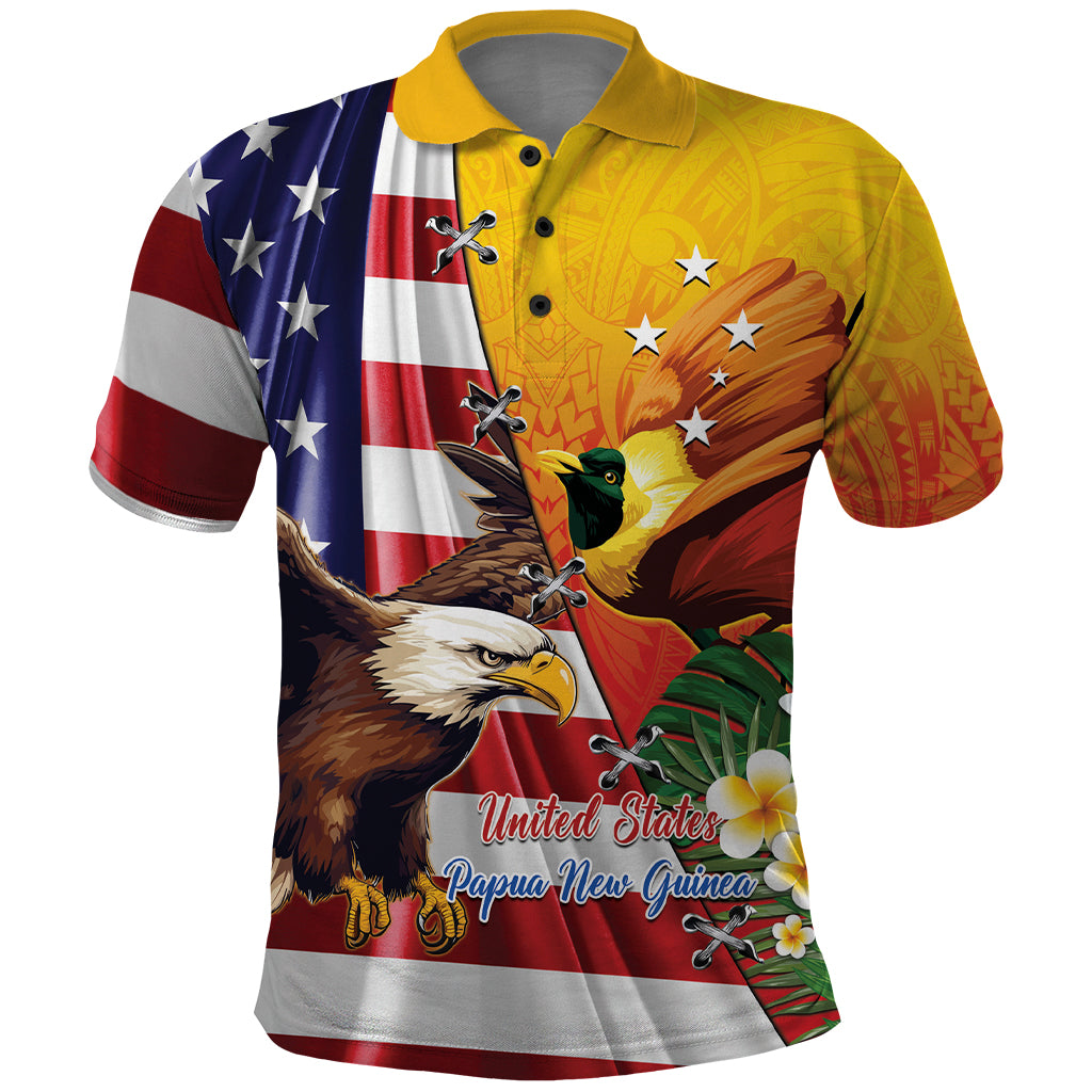 Personalised United States And Papua New Guinea Polo Shirt USA Eagle With PNG Bird Of Paradise