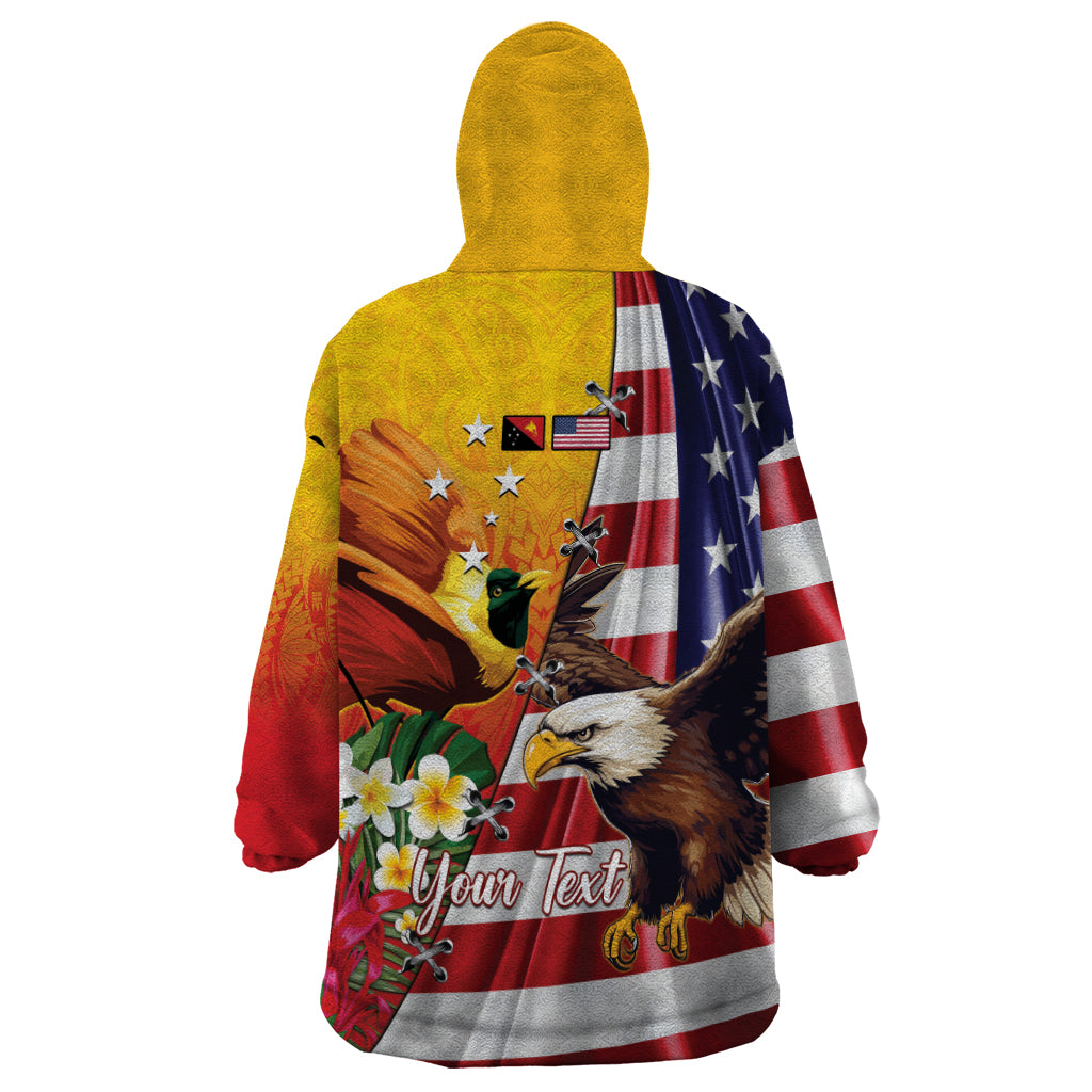 Personalised United States And Papua New Guinea Wearable Blanket Hoodie USA Eagle With PNG Bird Of Paradise