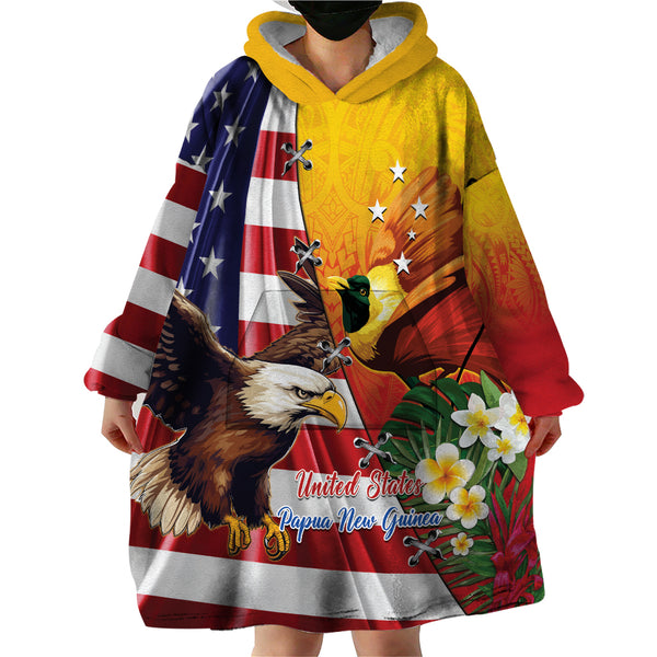 Papua New Guinea Wearable Blanket Hoodie Birds Of Paradise Mix Tropical Flower Polynesian Pattern LT03 main image 0