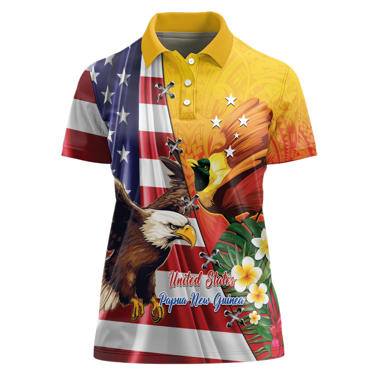 Personalised United States And Papua New Guinea Women Polo Shirt USA Eagle With PNG Bird Of Paradise