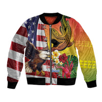 Personalised United States And Hawaii Bomber Jacket USA Eagle With Hawaiian Shark Tattoo