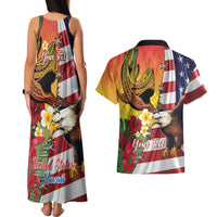 Personalised United States And Hawaii Couples Matching Tank Maxi Dress and Hawaiian Shirt USA Eagle With Hawaiian Shark Tattoo