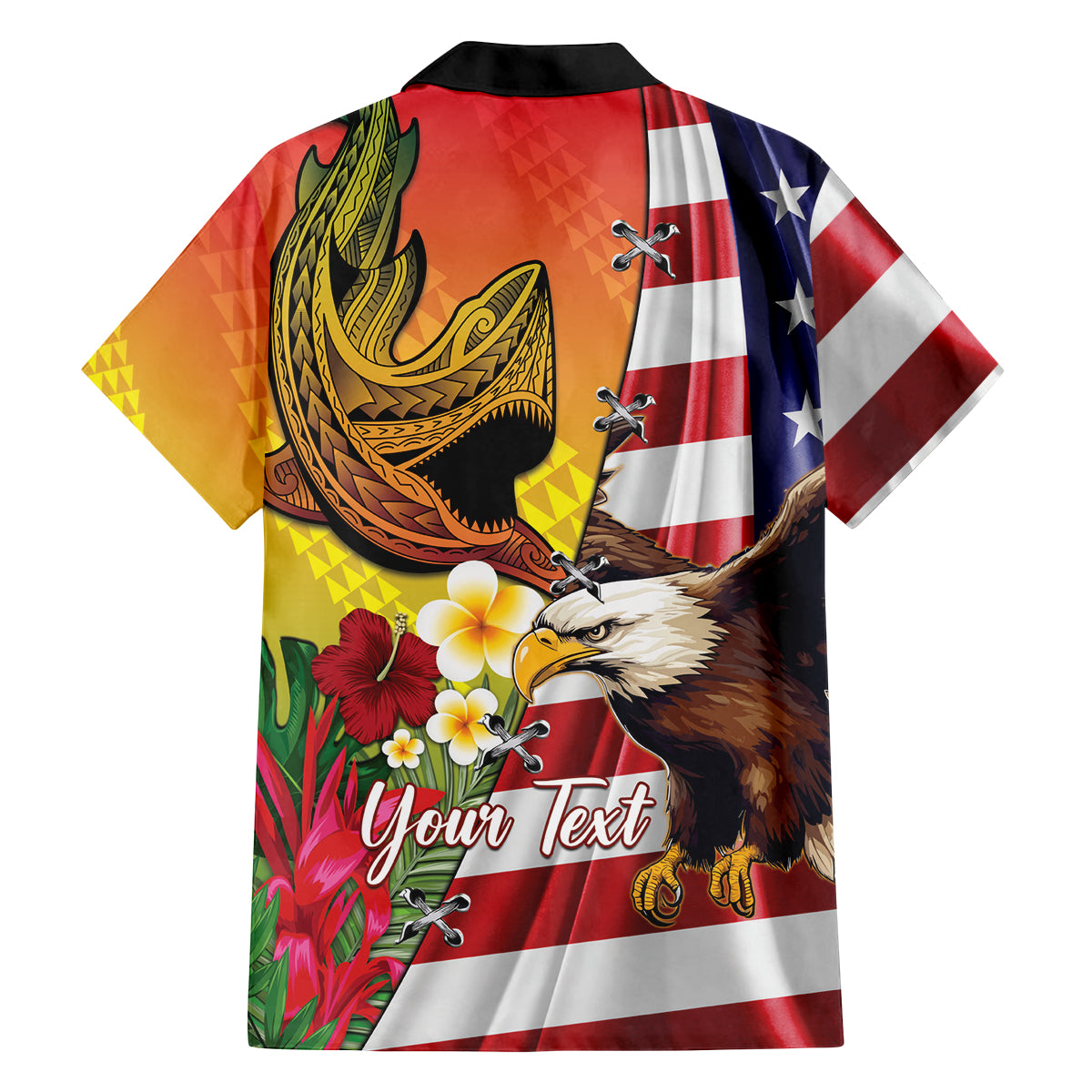 Personalised United States And Hawaii Family Matching Off The Shoulder Long Sleeve Dress and Hawaiian Shirt USA Eagle With Hawaiian Shark Tattoo LT14 - Polynesian Pride