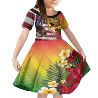 Personalised United States And Hawaii Family Matching Short Sleeve Bodycon Dress and Hawaiian Shirt USA Eagle With Hawaiian Shark Tattoo