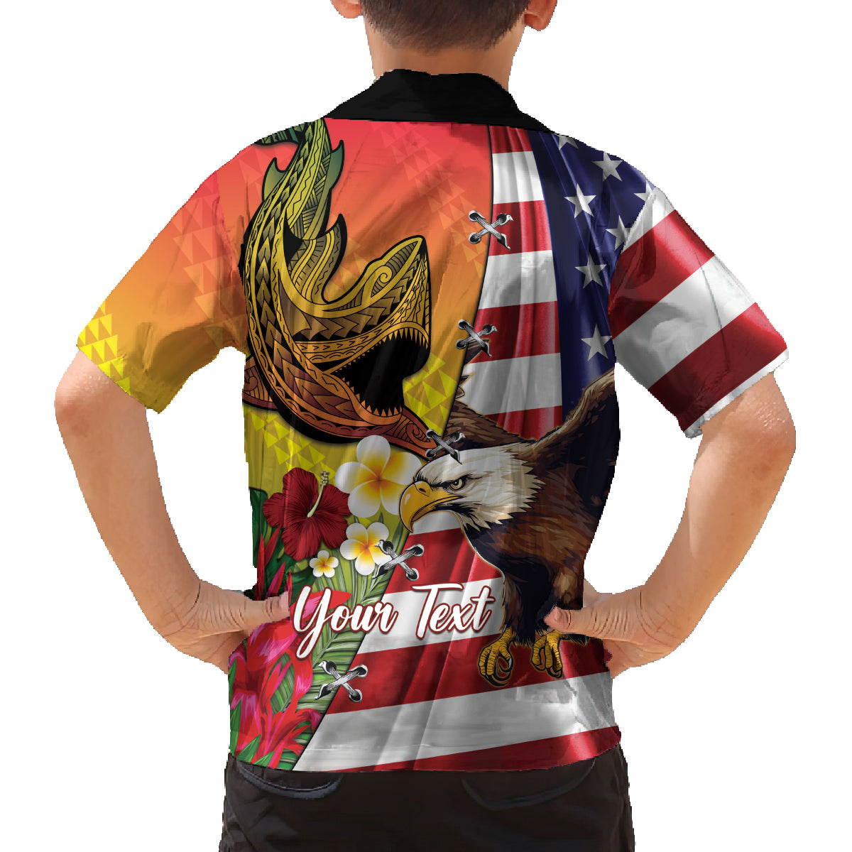 Personalised United States And Hawaii Family Matching Tank Maxi Dress and Hawaiian Shirt USA Eagle With Hawaiian Shark Tattoo LT14 - Polynesian Pride