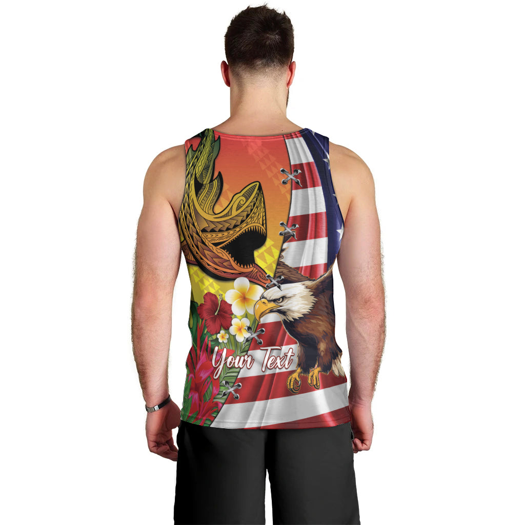 Personalised United States And Hawaii Men Tank Top USA Eagle With Hawaiian Shark Tattoo