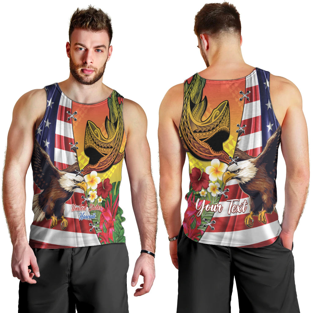 Personalised United States And Hawaii Men Tank Top USA Eagle With Hawaiian Shark Tattoo