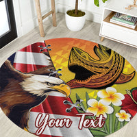 Personalised United States And Hawaii Round Carpet USA Eagle With Hawaiian Shark Tattoo LT14 Red - Polynesian Pride