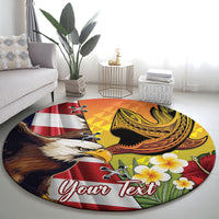 Personalised United States And Hawaii Round Carpet USA Eagle With Hawaiian Shark Tattoo LT14 - Polynesian Pride