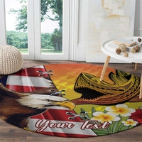 Personalised United States And Hawaii Round Carpet USA Eagle With Hawaiian Shark Tattoo LT14 - Polynesian Pride