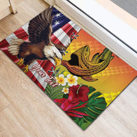Personalised United States And Hawaii Rubber Doormat USA Eagle With Hawaiian Shark Tattoo LT14 - Polynesian Pride