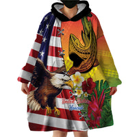 Personalised United States And Hawaii Wearable Blanket Hoodie USA Eagle With Hawaiian Shark Tattoo
