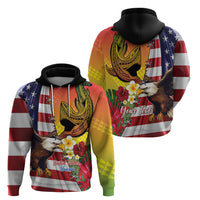Personalised United States And Hawaii Zip Hoodie USA Eagle With Hawaiian Shark Tattoo