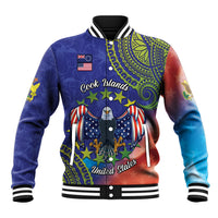Personalised United States And Cook Islands Baseball Jacket USA Eagle Mix Polynesian Pattern