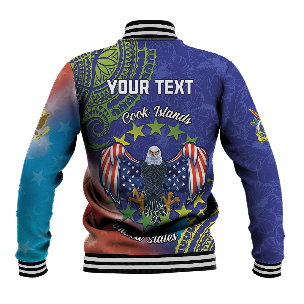Personalised United States And Cook Islands Baseball Jacket USA Eagle Mix Polynesian Pattern