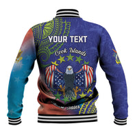Personalised United States And Cook Islands Baseball Jacket USA Eagle Mix Polynesian Pattern