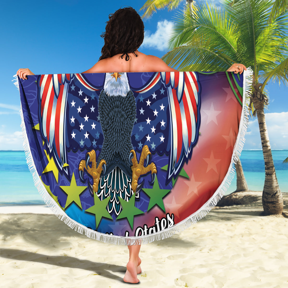 Personalised United States And Cook Islands Beach Blanket USA Eagle Mix Polynesian Pattern