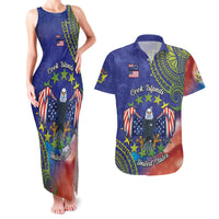 Personalised United States And Cook Islands Couples Matching Tank Maxi Dress and Hawaiian Shirt USA Eagle Mix Polynesian Pattern