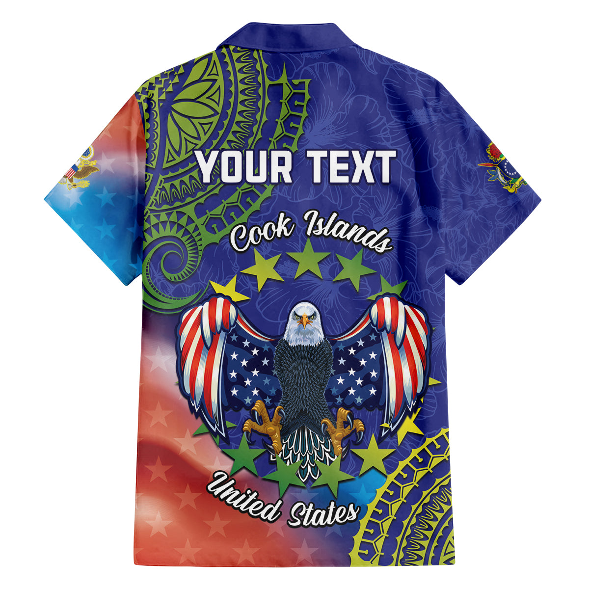 Personalised United States And Cook Islands Family Matching Long Sleeve Bodycon Dress and Hawaiian Shirt USA Eagle Mix Polynesian Pattern