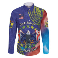 Personalised United States And Cook Islands Family Matching Long Sleeve Bodycon Dress and Hawaiian Shirt USA Eagle Mix Polynesian Pattern