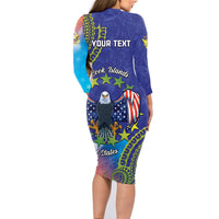 Personalised United States And Cook Islands Family Matching Long Sleeve Bodycon Dress and Hawaiian Shirt USA Eagle Mix Polynesian Pattern