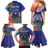 Personalised United States And Cook Islands Family Matching Mermaid Dress and Hawaiian Shirt USA Eagle Mix Polynesian Pattern