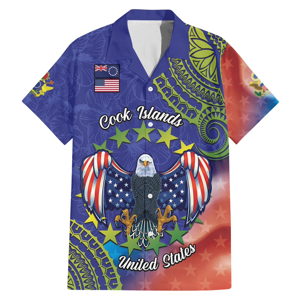 Personalised United States And Cook Islands Family Matching Mermaid Dress and Hawaiian Shirt USA Eagle Mix Polynesian Pattern