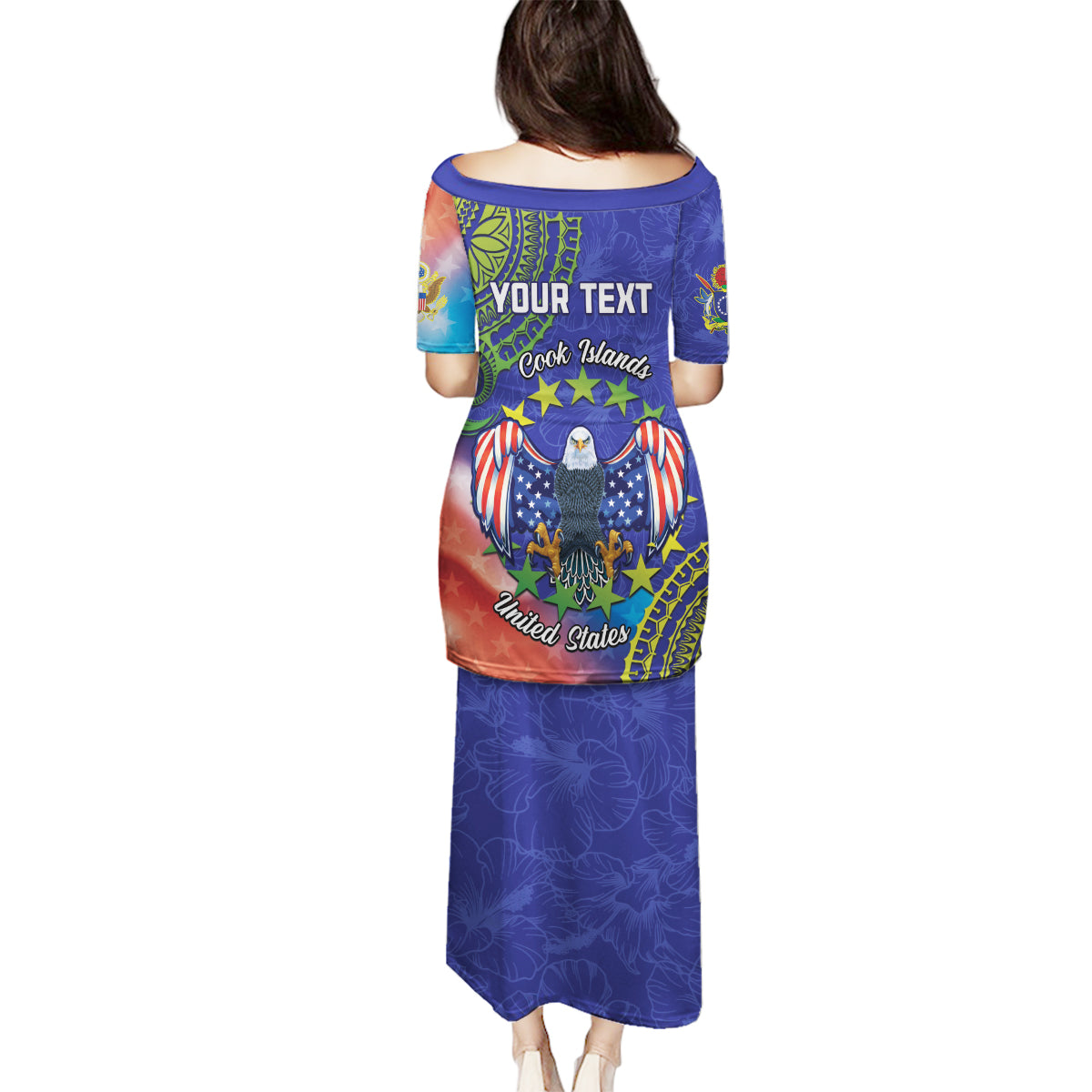 Personalised United States And Cook Islands Family Matching Puletasi and Hawaiian Shirt USA Eagle Mix Polynesian Pattern