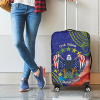 Personalised United States And Cook Islands Luggage Cover USA Eagle Mix Polynesian Pattern