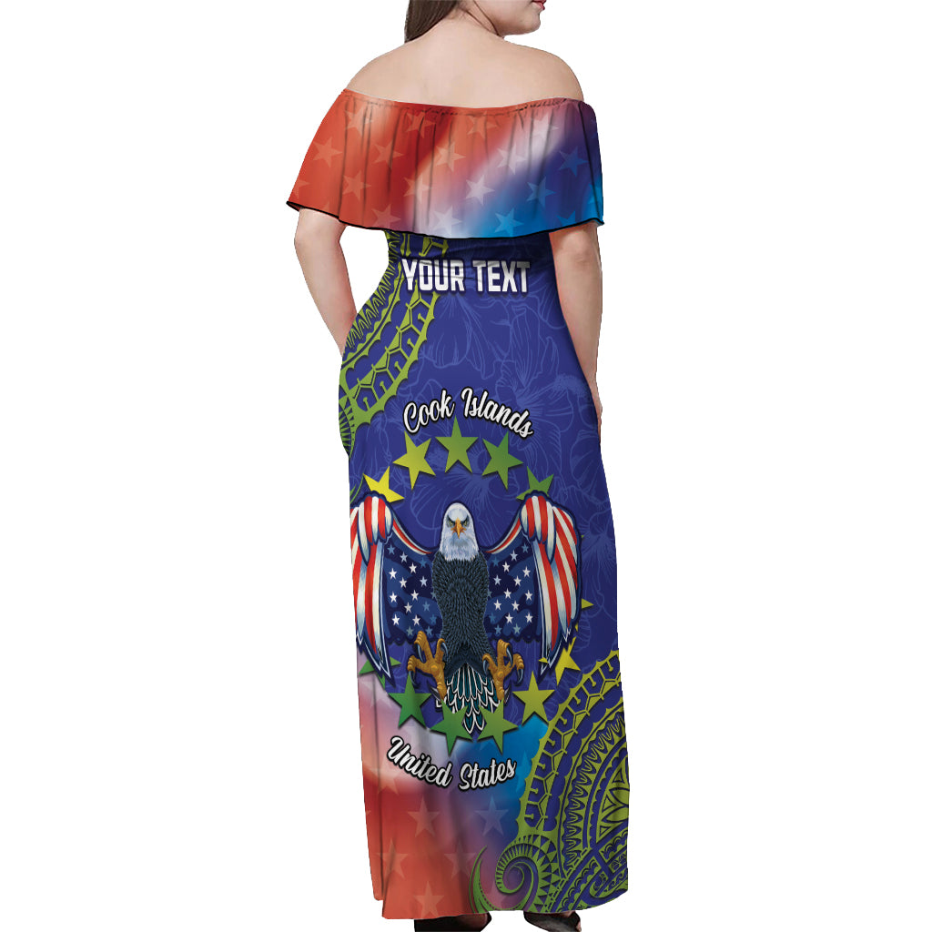 Personalised United States And Cook Islands Off Shoulder Maxi Dress USA Eagle Mix Polynesian Pattern
