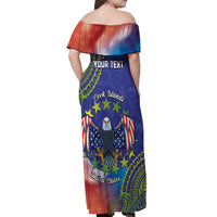 Personalised United States And Cook Islands Off Shoulder Maxi Dress USA Eagle Mix Polynesian Pattern