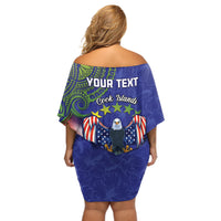 Personalised United States And Cook Islands Off Shoulder Short Dress USA Eagle Mix Polynesian Pattern