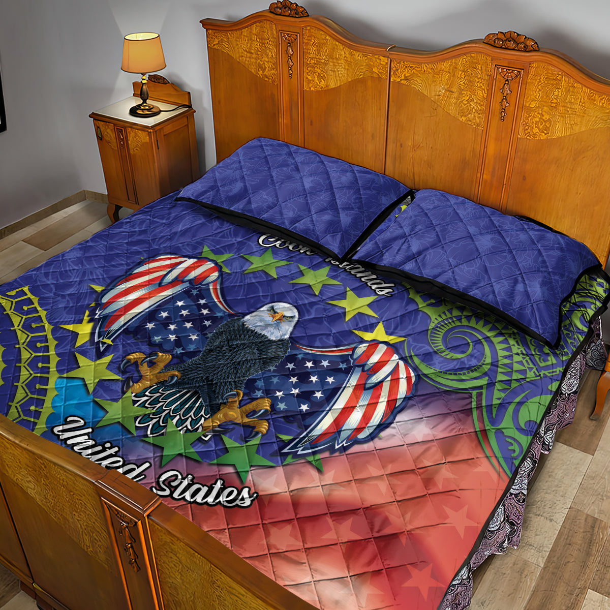 Personalised United States And Cook Islands Quilt Bed Set USA Eagle Mix Polynesian Pattern