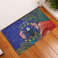 Personalised United States And Cook Islands Rubber Doormat USA Eagle Mix Polynesian Pattern