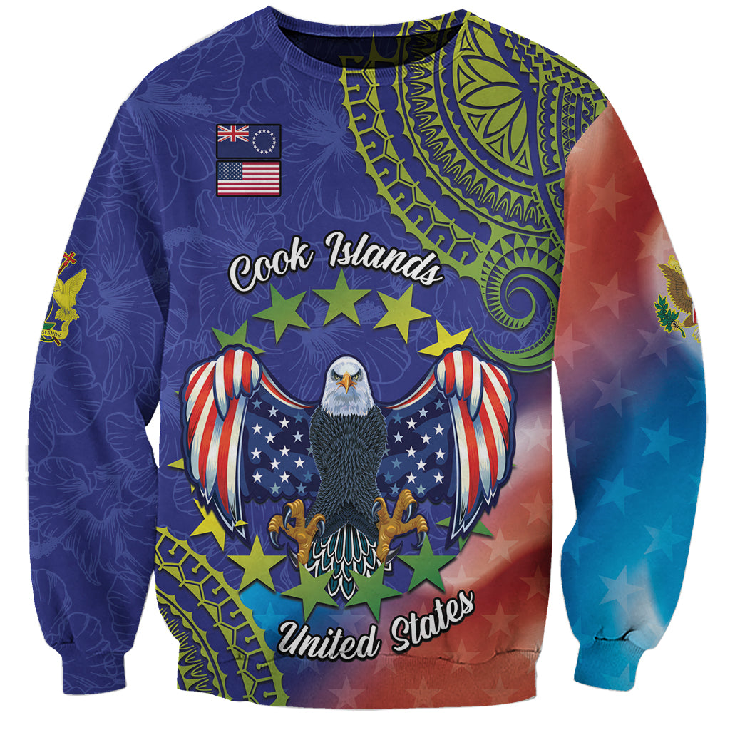 Personalised United States And Cook Islands Sweatshirt USA Eagle Mix Polynesian Pattern