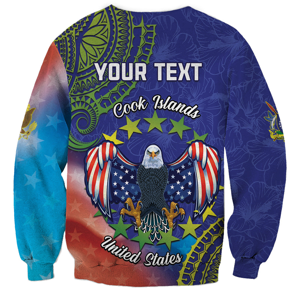 Personalised United States And Cook Islands Sweatshirt USA Eagle Mix Polynesian Pattern