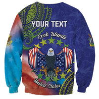 Personalised United States And Cook Islands Sweatshirt USA Eagle Mix Polynesian Pattern