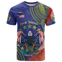Personalised United States And Cook Islands T Shirt USA Eagle Mix Polynesian Pattern