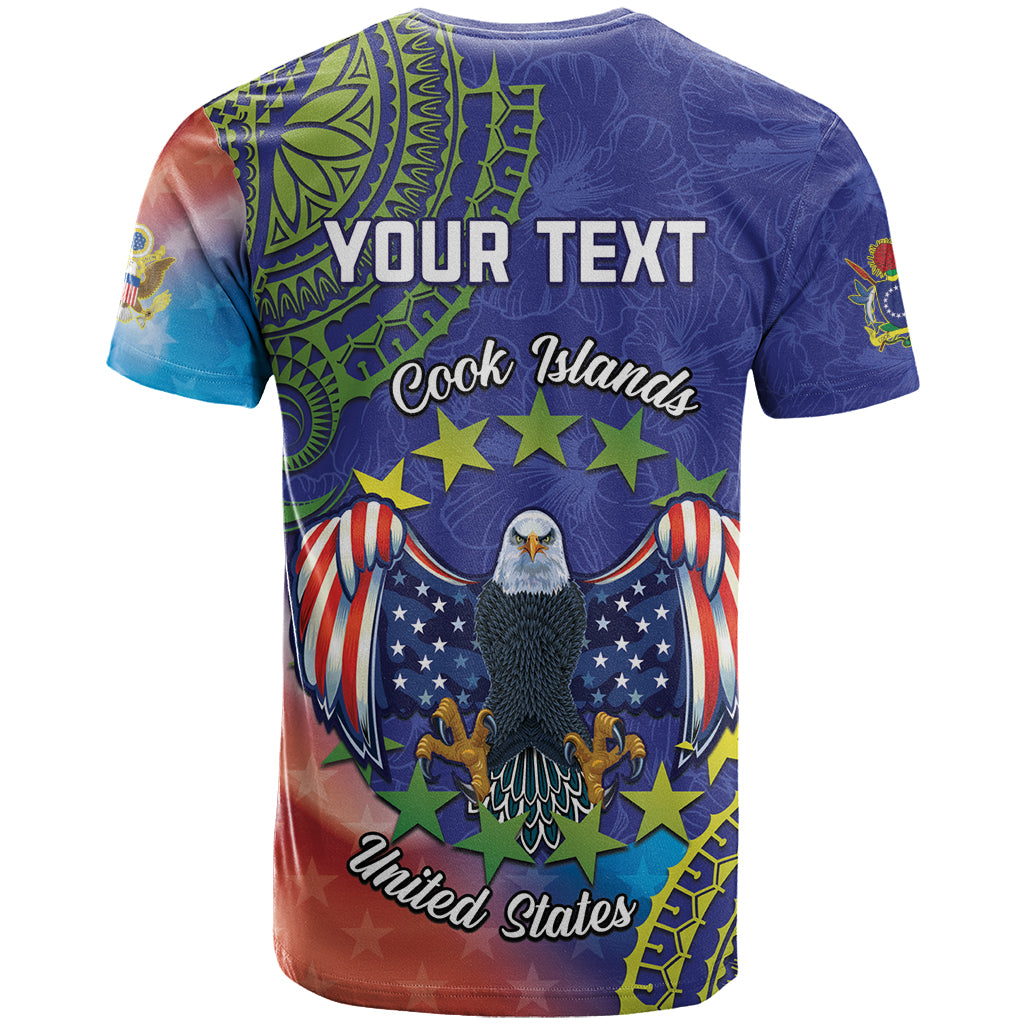 Personalised United States And Cook Islands T Shirt USA Eagle Mix Polynesian Pattern