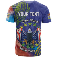 Personalised United States And Cook Islands T Shirt USA Eagle Mix Polynesian Pattern