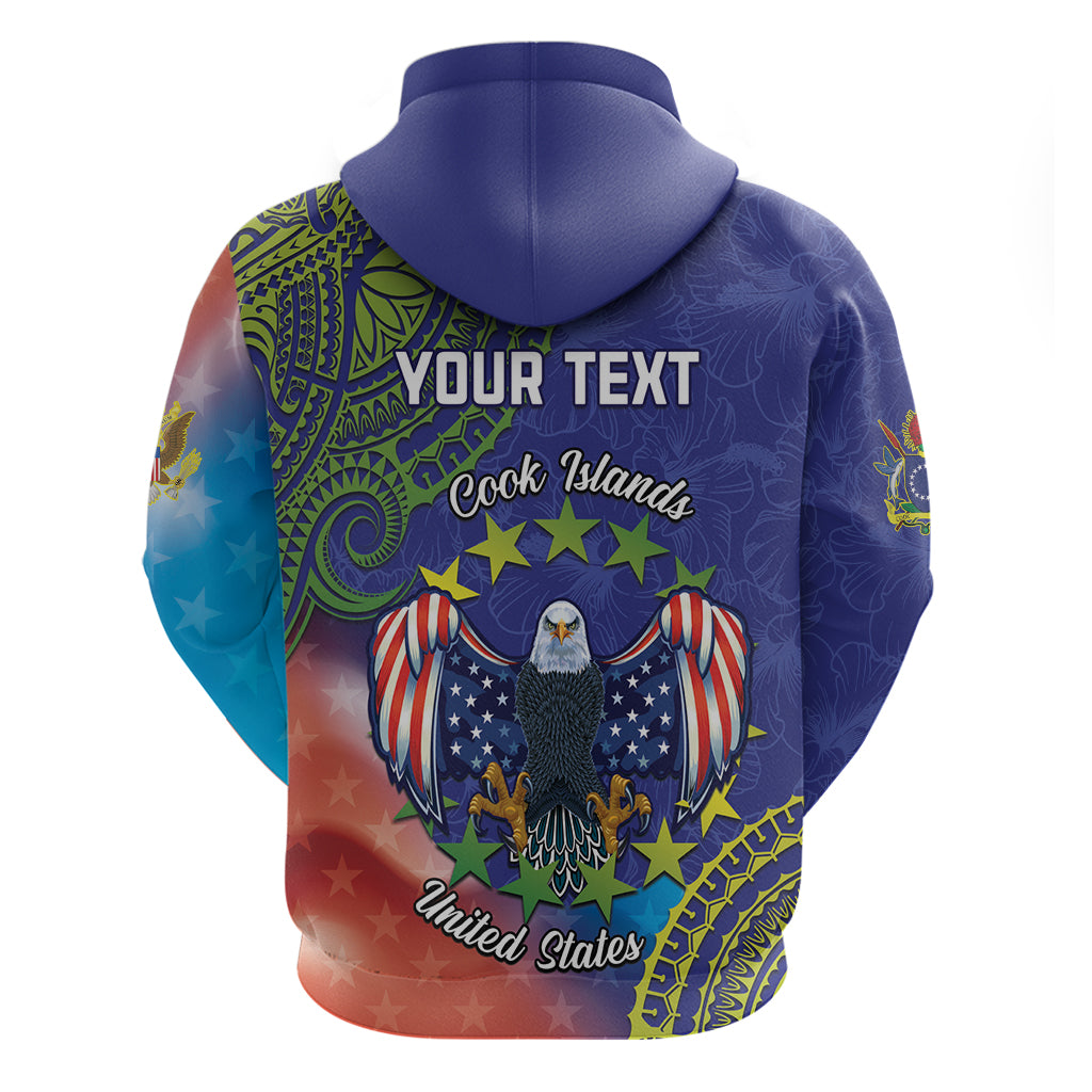 Personalised United States And Cook Islands Zip Hoodie USA Eagle Mix Polynesian Pattern